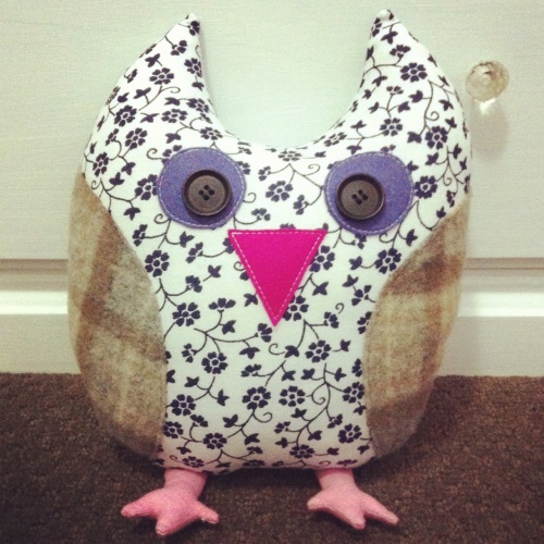 Owlie - upcycled and remnant fabrics plus 100% wool felt